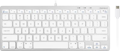 Macally UCSLIMKEYCA Compact bedraad USB-C toetsenbord voor Apple Mac en iPad - Witte toetsen - U.S. Engels (QWERTY) layout