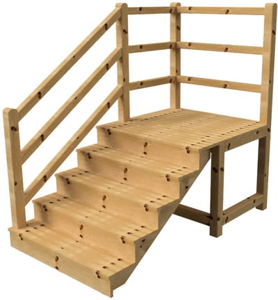 MILANO buitentrap 5 gesloten treden H88 cm - bordes L116 x B120 cm - trapleuning links - bordesleuning links en achteraan