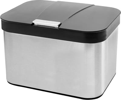 Allecto - Keuken Voedsel Afval Compost Bak - 4,3 L - Keuken Werkblad Caddy - 25 x 17 cm - Zwart Zilver Plastic en Roestvrij Stalen Compost Afval Container met Deksel.
