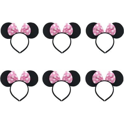 3/6/12 stuks/partij Meisjes Muisoren Effen Strik Oren Hoofdband voor Verjaardagsfeest Benodigdheden en Muis Thema Kostuum Cosplay Decoratie pink