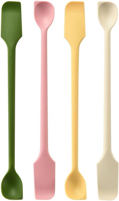 Mini siliconen schrapers, 4-delige set met dubbelzijdige siliconen keukenspatels, hittebestendig, geschikt voor potten, jam, smalle en dunne flessen, gemakkelijk om te schrapen en te verwijderen.