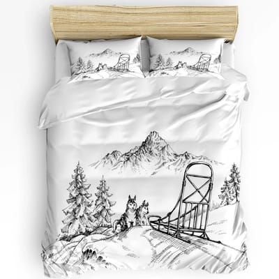 Berg Sneeuw Wolf Boom Dekbedovertrek Bed Beddengoed Set Voor Dubbel Huis Textiel Dekbedovertrek Kussenslopen Slaapkamer Beddengoed Set Geen Hoeslaken 150x200cm 3pcs