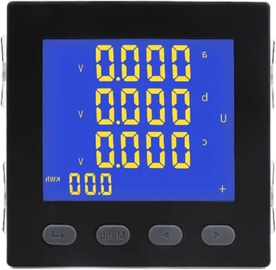 Driefasige Verbruiksmeter - Vermogensmeter Wattuur - Energie Verbruik Meten - LCD Digitaal Display - 96 x 96 mm - Wit