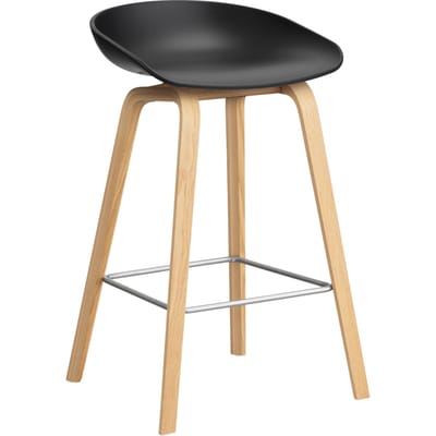 HAY About a Stool AAS 32 - kunststofglijders - Zithoogte 65 cm - voetbank roestvrij staal - lak op waterbasis - black 2.0