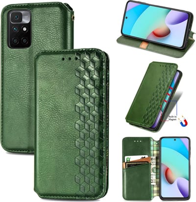Luxe PU Lederen Ruitpatroon Wallet Case + PMMA Screenprotector voor Xiaomi Redmi 10 _ Groen