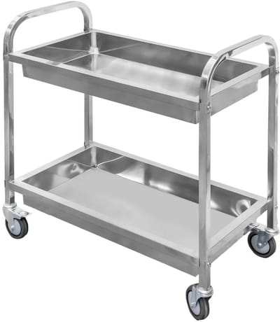 Mega-M - Serveerwagen - 95 x 50 x 95 cm - 2 Diepe Plateaus - Roestvrij Staal