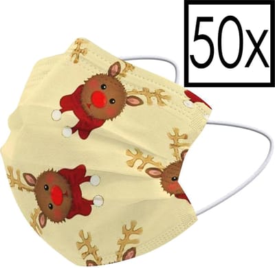 Mondkapje Wegwerp Mondmasker Kerst Universeel Niet Medisch Rendier - 50x