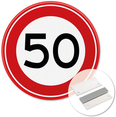 Verkeersbord Maximum snelheid 50km - A01-50 - Weerbestendig Aluminium - Ø60 cm - Bevestiging: Met muur-/ wandmontage beugels