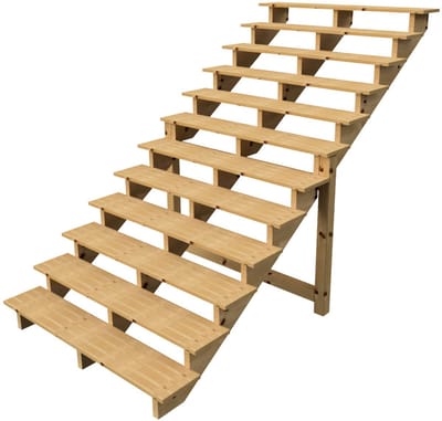 BERLIN Houten Buitentrap - 12 Open Treden 207 cm Hoog - 160 cm Breed
