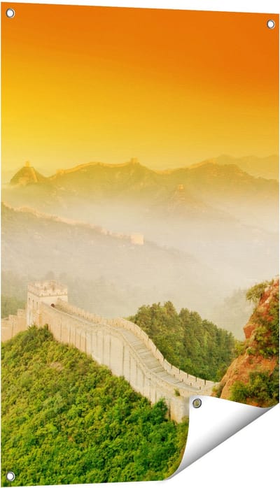 Gards Tuinposter Chinese Muur bij Zonsopgang - 60x90 cm - Tuindoek - Tuindecoratie - Wanddecoratie buiten - Tuinschilderij
