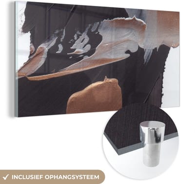 MuchoWow® Glasschilderij 40x20 cm - Schilderij acrylglas - Abstract - Verf - Goud - Foto op glas - Schilderijen