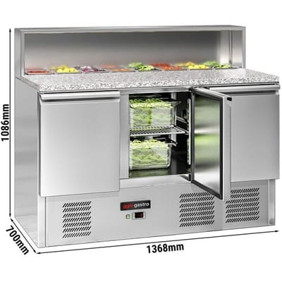 GGM Gastro Saladette ECO - 1368mm - 3 Türen - mit Edelstahlaufsatz für 8x GN 1/6 Zilver