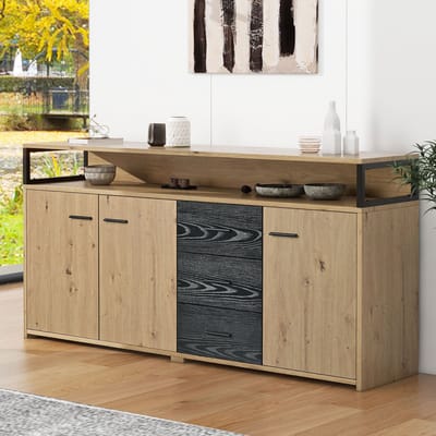 MODENUIT Dressoir - 3 Deuren, 3 Laden En Open Vakken - Voor Woonkamer Of Keuken - Spaanplaat - 150x35x75,9 cm