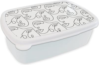 Broodtrommel Wit - Lunchbox - Brooddoos - Line Art - Patronen - Zwart Wit - 18x12x6 cm - Volwassenen