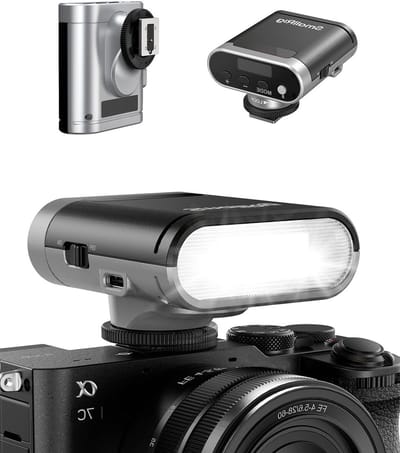 Mini Camera Flitser voor Sony en Canon met GN12, 2000 mAh Accu, OLED Display en Snelle Oplaadtijd