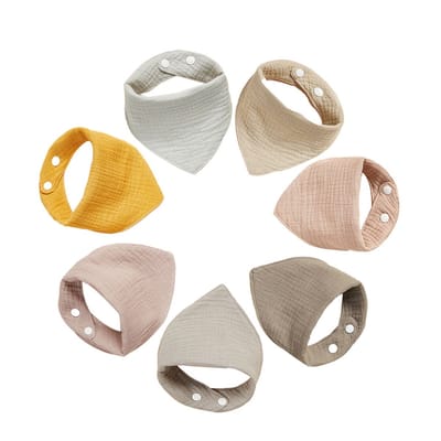 QTTVBTNA - Baby Slabbetjes - Bandana slabben - Kwijlslabben - Katoen - Absorberend - Spuugslabben - Verstelbaar drukknopen - 7 Kleuren - 26x26x33cm - 7 Stuks