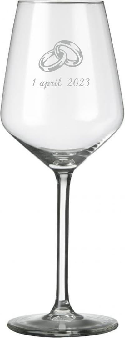 Wijnglas - Ringen met datum - trouwringen -gepersonaliseerd - huwelijk - bruiloft - Valentijnscadeau - uniek - relatiegeschenk - Uniek cadeau - glas graveren - uniek cadeau van glas