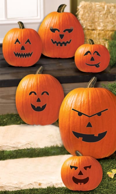 AMSCAN - 6 gezichtsdecoraties voor pompoenen om te plakken, Zwart Halloween