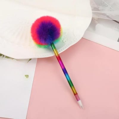 Pompom Balpen Kawaii Schrijfpen Fluffy Balpen Pluche Pen Regenboog Kleur Balpen voor Kantoor School Accessoire Kantoorbenodigdheden
