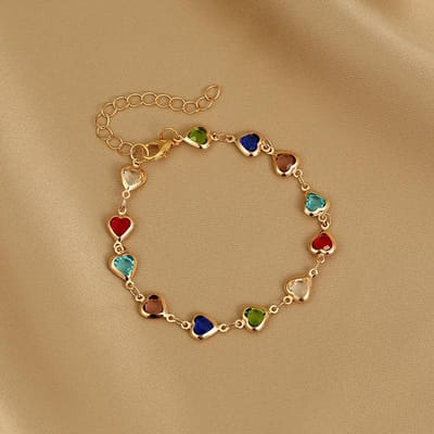 Kleurrijke Hart Armband Voor Vrouwen Prachtige Kristal Zirkonia Metalen Ketting Armbanden Bangles Meisje Feest Bruiloft Sieraden Cadeaus brown
