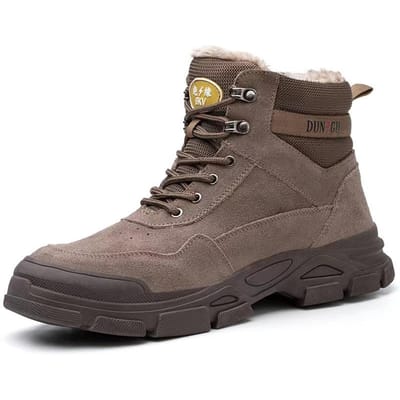 Chaussures de sécurité montantes d'hiver doublées en polaire et en coton pour hommes, anti-écrasement et anti-pénétration, épaisses, chaudes, antidérapantes, chaussures de travail 46 gray