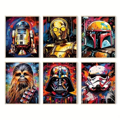 Canvas poster - Film poster - Ruimte saga - Sci-fi pop art - Set van 6 posters - Gaming kamer decoratie - Trendy wanddecoratie - 30x40 cm