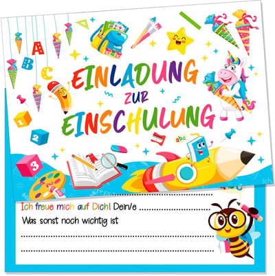 Allecto - Uitnodigingskaarten Eerste Schooldag - Unicorn Thema - Met Enveloppen - Voor Jongens en Meisjes - Feestdecoratie - Schoolstart - Creatiev..