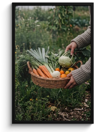 Poster in lijst - Fotolijst 60x90 cm - Posters - Veld - Groenten - Biologisch - Oogst - Posterlijst zwart - Decoratie - Wanddecoratie woonkamer - Muurdecoratie slaapkamer