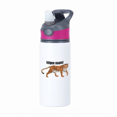 Hacebo® - tijger met eigen naam waterfles met rietje roze - Tijger - dieren liefhebber - iemand die houdt van tijgers - verjaardag - cadeau - kado - geschenk - water fles - 650ML
