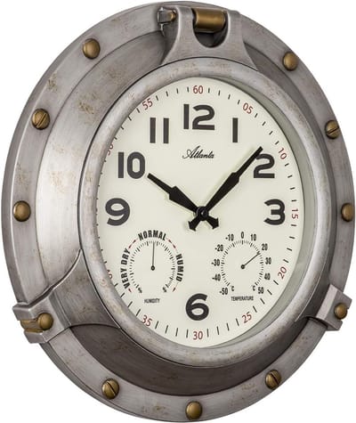 Wanduhr - Buitenklok Decoratie - Tuin Tijdmeting - Met Thermometer Hygrometer - 45 cm Diameter - Brons