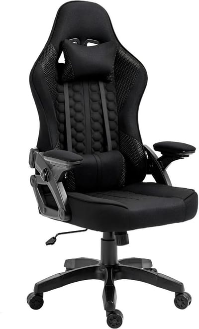 SP® Gamingstoel - 130 kg - Gaming Chair Fabric Ergonomic - Gaming Chair with Lumbar Cushion - Zwart - 52cm x 59cm x 126cm