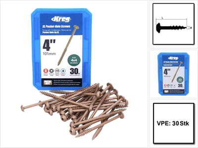 Kreg XL Pocket boring schroeven met sluitringkop, grof, 100 mm, #14, 30 stuks