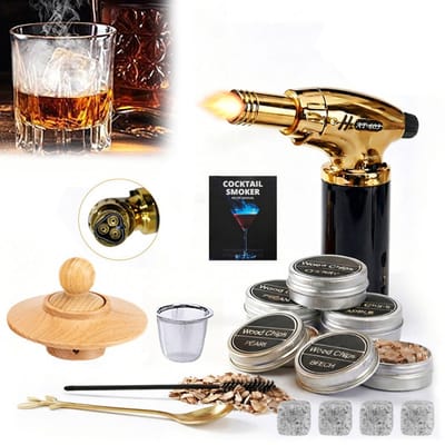 Whiskey rookset – Cocktail rookset – Valentijnsdag – Cadeau voor mannen – Zelf whiskycocktails maken – Houten rookset – Inclusief vlammenwerper en barmixer – Vaderdagcadeau