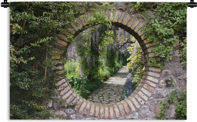 Wandkleed - Wanddoek - Bos - Stenen - Doorkijk - Pad - 180x120 cm - Wandtapijt