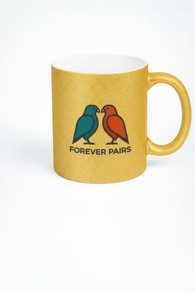 Gouden Glitter Mok 'Forever Pairs' met Liefdesvogels - Uniek Cadeau voor Koppels