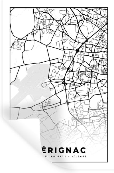 Muurstickers - Sticker Folie - Mérignac - Frankrijk - Plattegrond - Stadskaart - Kaart - Zwart wit - 20x30 cm - Plakfolie - Muurstickers Kinderkamer - Zelfklevend Behang - Zelfklevend behangpapier - Stickerfolie