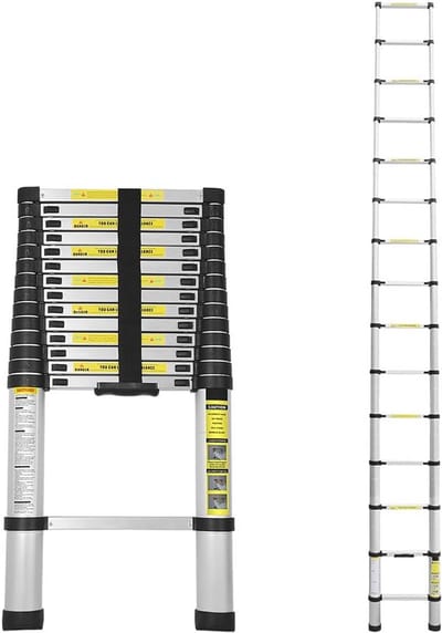 Telescopische aluminium ladder met antislip voeten, multifunctionele uittrekbare ladder tot 150 kg