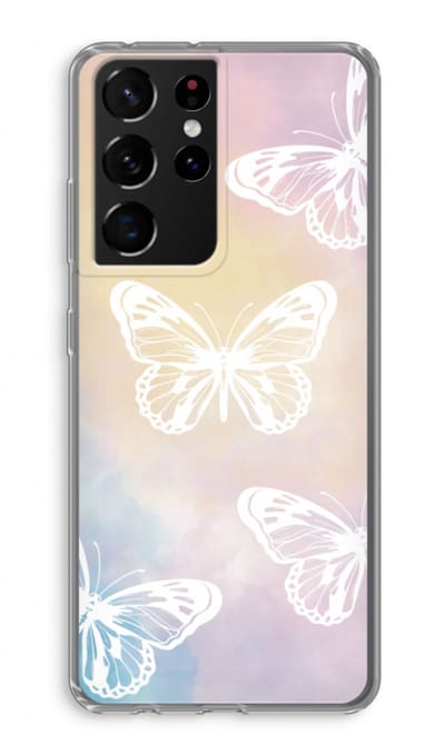 Case Company® - Hoesje geschikt voor Samsung Galaxy S21 Ultra hoesje - White butterfly - Soft Cover Telefoonhoesje - Bescherming aan alle Kanten en Schermrand