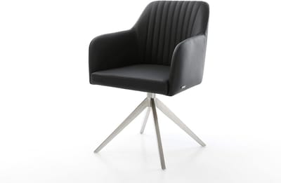Eetkamerstoel Greg-Flex kruisframe breed roestvrij staal echt leer zwart 360° draaibaar rocker-functie pocketveer kern