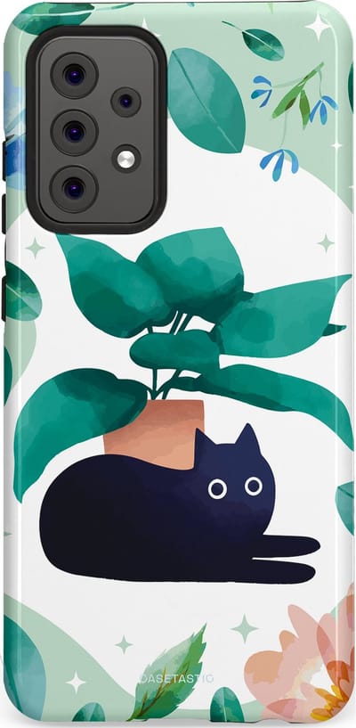 Casetastic hoesje geschikt voor Samsung Galaxy A52 (2021) 5G / Samsung Galaxy A52 (2021) 4G - Dubbellaagse bescherming - Plantenkat - Fashion Case - Lichtgrijs Turquoise Wit Mintgroen