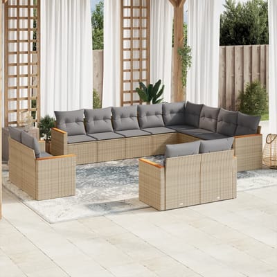 vidaXL - 12-delige - Loungeset - met - kussens - poly - rattan - gemengd - beige