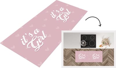 Keukenloper - Loper keuken - Zwanger - Meisje - Mama - Gender reveal - Geboorte meisje - Spreuken - 120x50 cm - Keukenloper vinyl