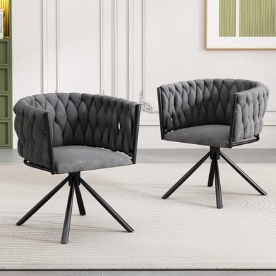 STILVORA Eetkamerstoel Set Van 2 360 Graden Draaibaar - Ergonomische Kuipstoel Voor Eetkamer Woonkamer Slaapkamer - Velvet Grijs