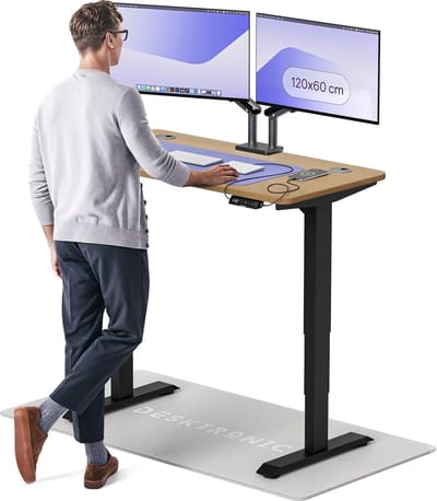 Desktronic HomePro Zit-sta Bureau Elektrisch In Hoogte Verstelbaar, 120x60 cm Massief Eiken/Zwart, Stille Dubbele Motor, Hoogte 62-126cm