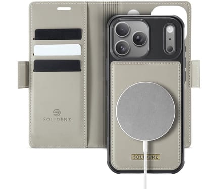 Solidenz Luxe 2-in-1 Wallet Hoesje geschikt voor iPhone 17 Pro - Geschikt voor MagSafe Hoes - Afneembare Case - Beige