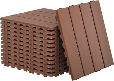 33 stuks houtlook balkontegels terrastegels 30x30cm decoratieve kunststof tegels voor terras klik tegels vloeren klik systeem balkontegels waterdicht easy-care - bruin 3m²