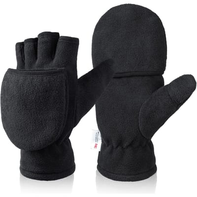 Warme Handschoenen Fleece Halve Vinger Flip Handschoenen Heren en Dames Outdoor Hardlopen Vissen Autorijden Winterhandschoenen M black