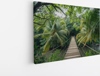 Saammp Canvas Schilderij - Touwbrug - Landschap - Natuur - 45x30 - Foto op canvas - Wanddecoratie - Muurdecoratie Woonkamer - Slaapkamer decoratie - Canvas Print