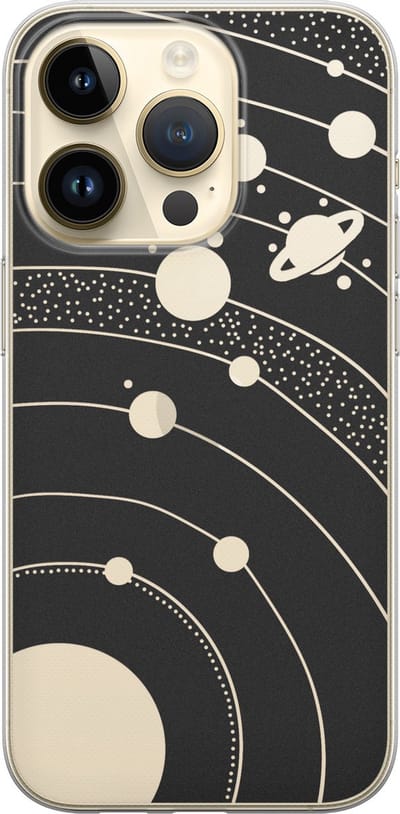 Hoesje geschikt voor iPhone 14 Pro - Universe space - Soft Case - TPU - Print - Zwart, Transparant - Mooie Telefoonhoesjes