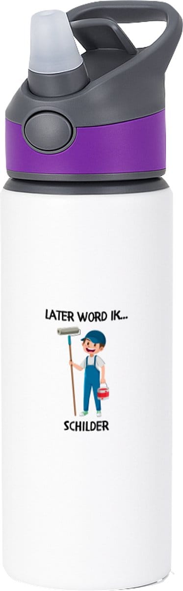 Hacebo® - Later word ik schilder waterfles met rietje paars - Schilder - Schilders - Werken in de bouw - kunstenaar - water fles - 650ML